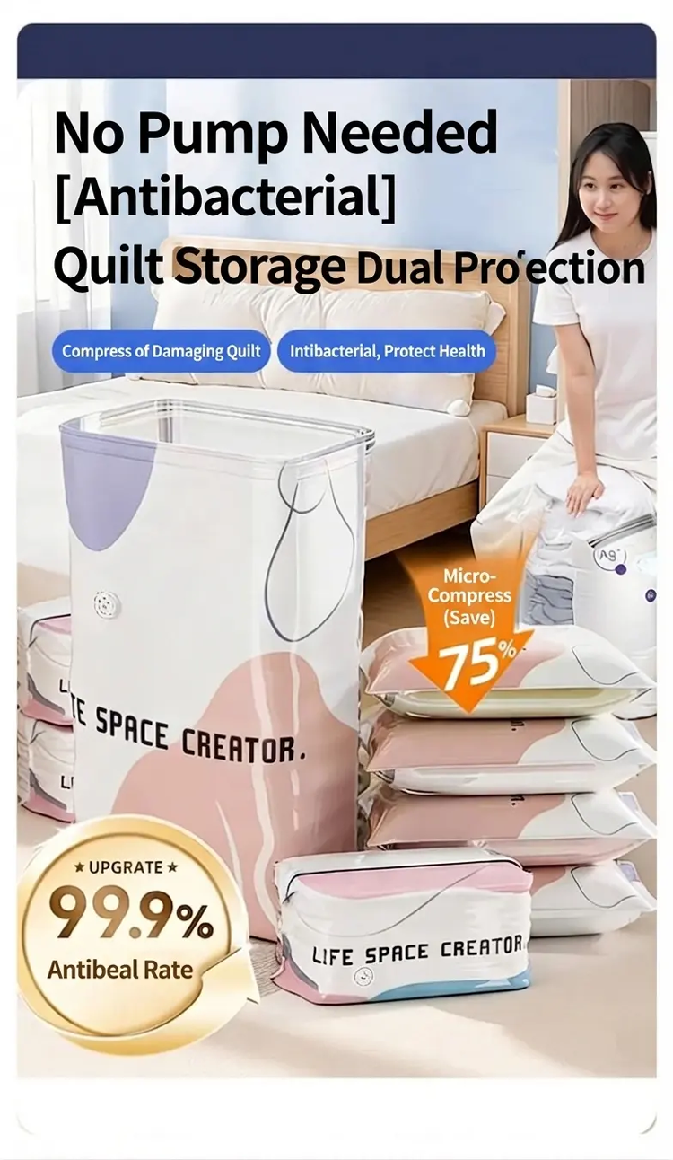 Thickened 3D Vacuum Compression Bag for Quilts, Clothes, and Down Jackets - No Pump Needed, Moisture