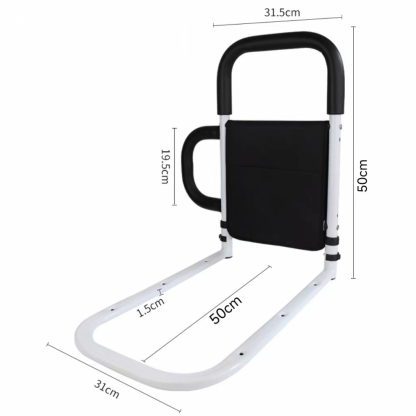 No-installation bedside handrail/grab bar for elderly people to assist with getting up.