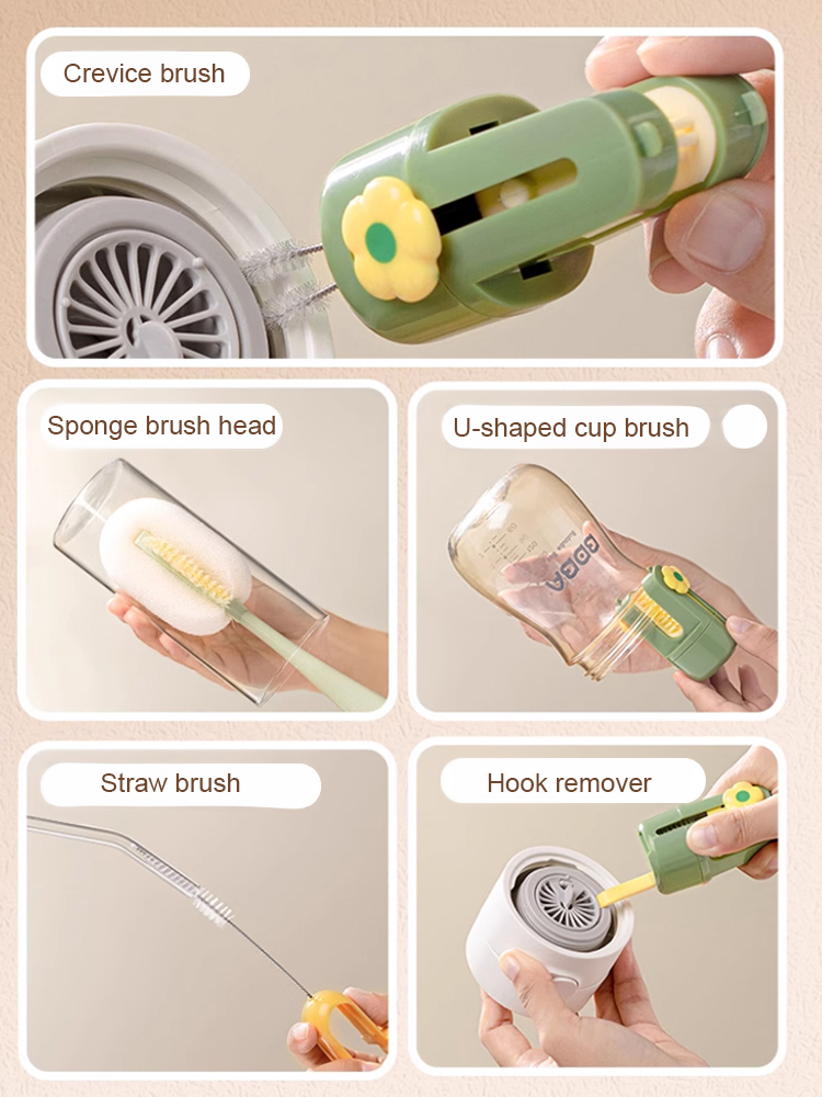 [One brush, five uses] Ultra-portable cup cleaning brush