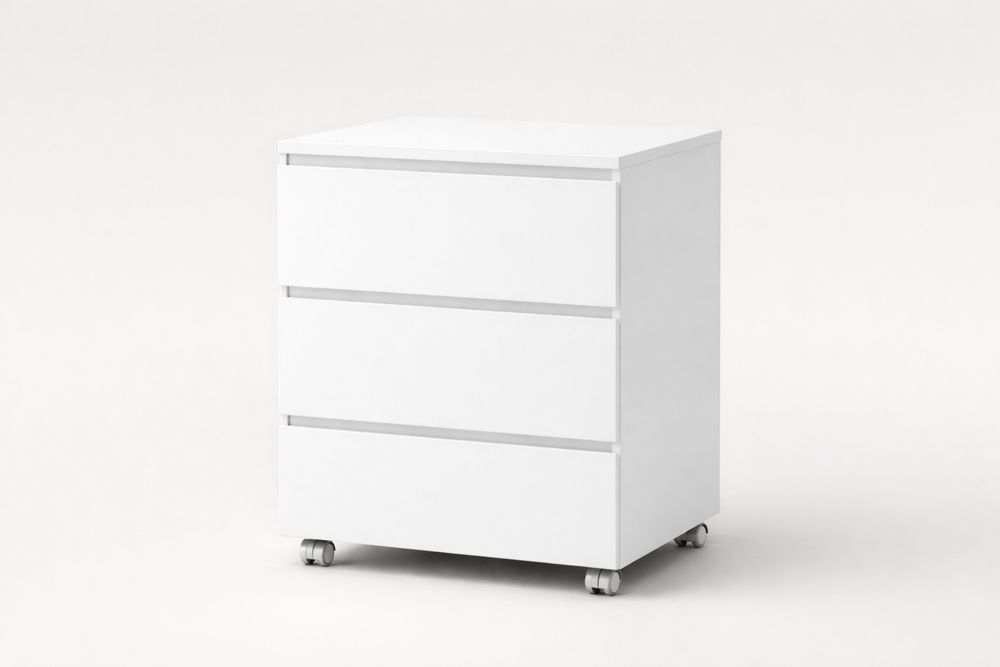 White MDF Mobile File Cabinet with 3 Drawers and Wheels