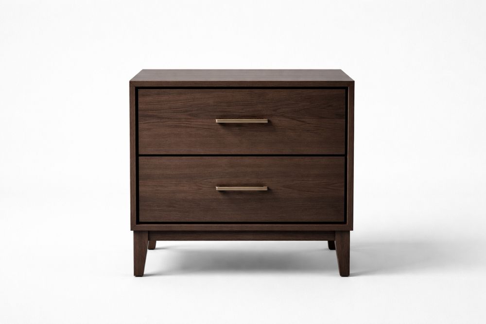 Walnut Two-Drawer Nightstand Solid Wood 50x40x60 cm(L × W × H)