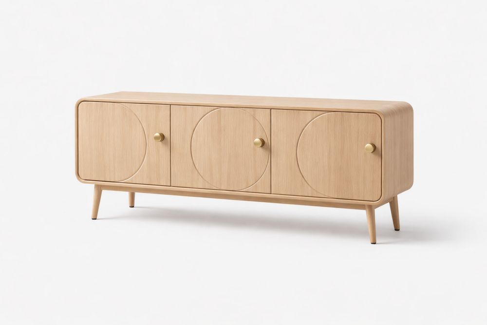 Oak Wood Sideboard with Round Door Panels
