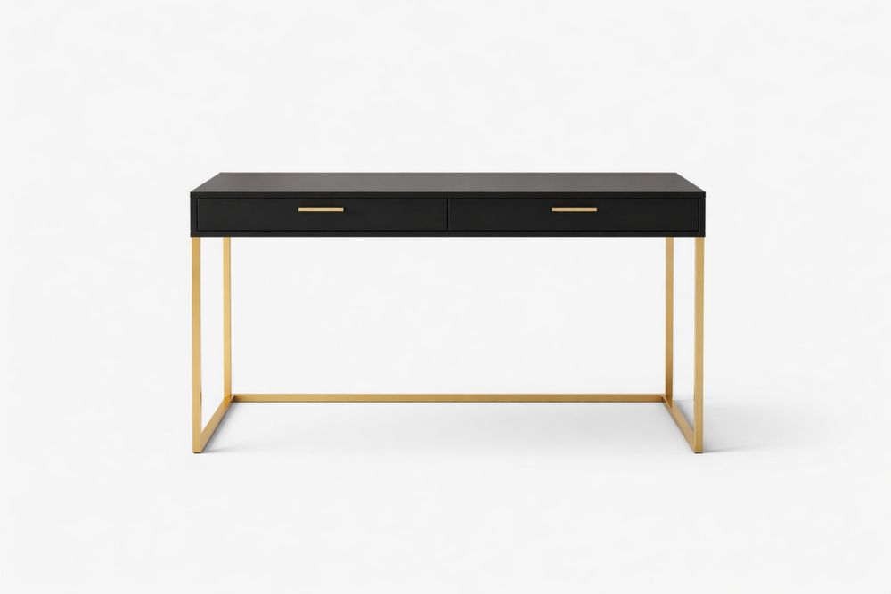 Black MDF Office Desk with Steel Frame and Two Drawers