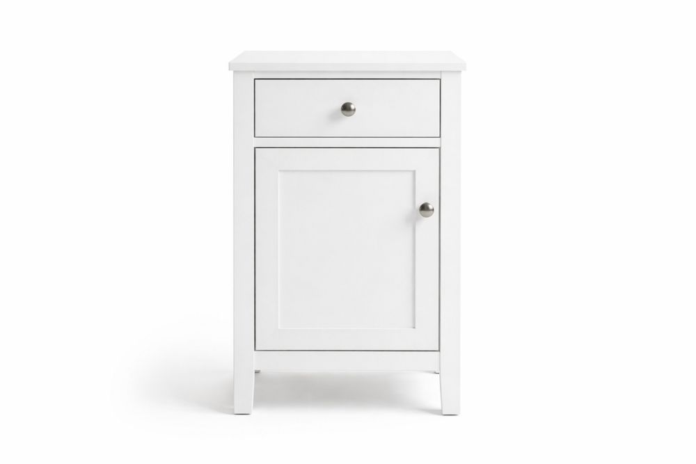 White MDF Nightstand with Drawer and Cabinet