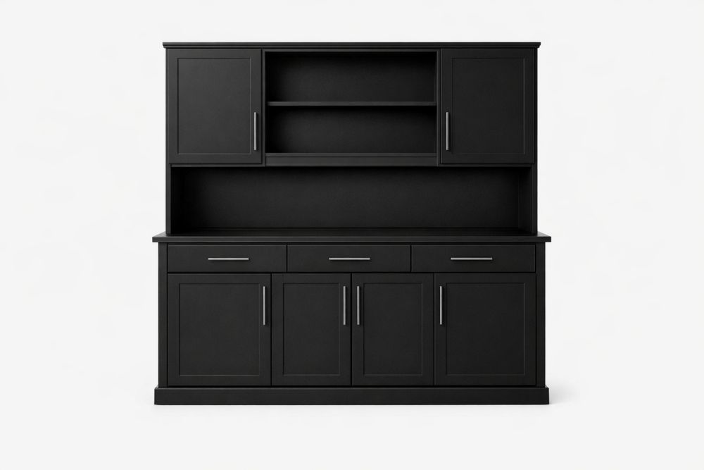 Black MDF Buffet Hutch Cabinet with Shelves and Drawers