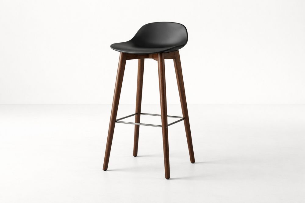 Black Polypropylene Seat Bar Stool with Walnut Wood Legs