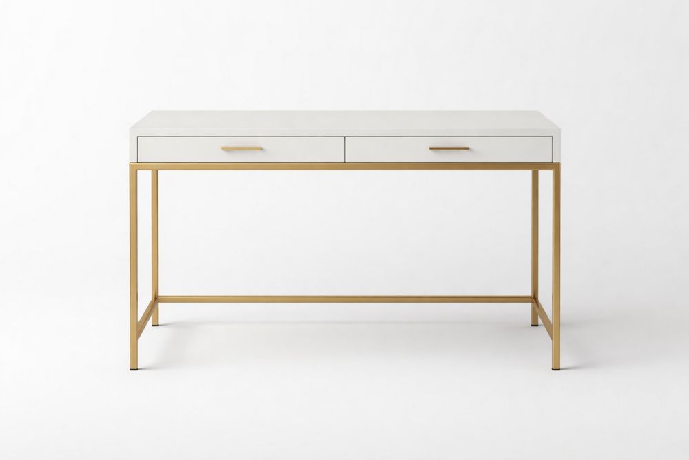 White Office Desk with Gold Steel Frame and Drawers 120cm x 60cm x 75cm(L × W × H)