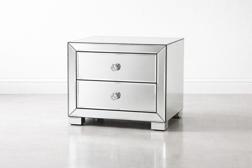 Mirrored Glass Two-Drawer End Nightstand