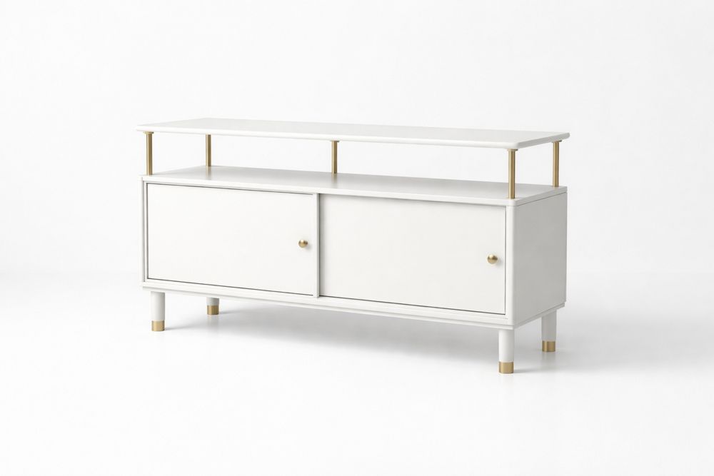 White MDF and Metal TV Stand with Storage 120x40x60 cm(L × W × H)