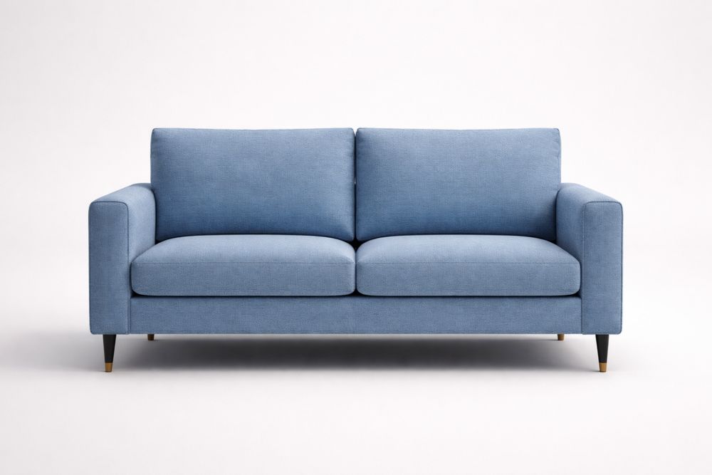 Blue Polyester 2-Seater Sofa with Cushions and Hardwood Legs