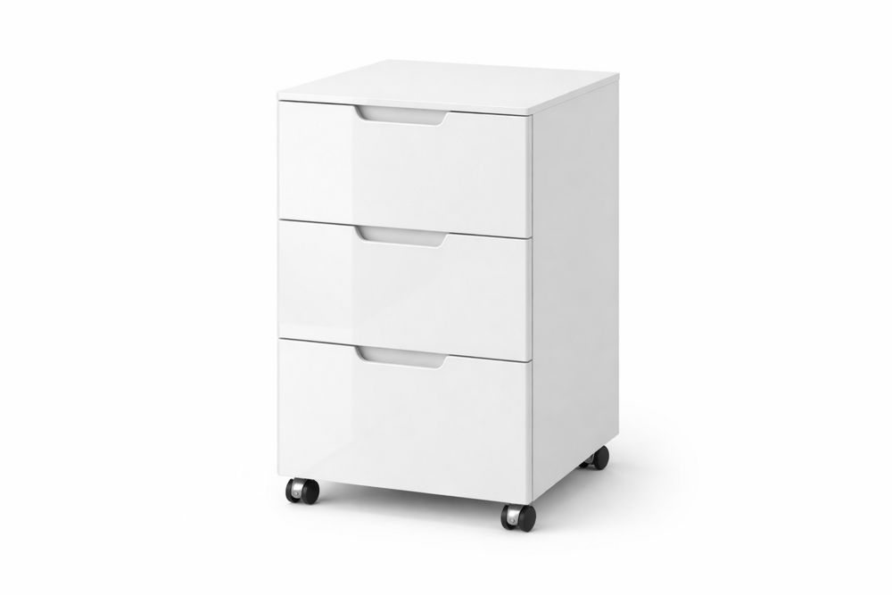 White Mobile File Cabinet with 3 Drawers MDF