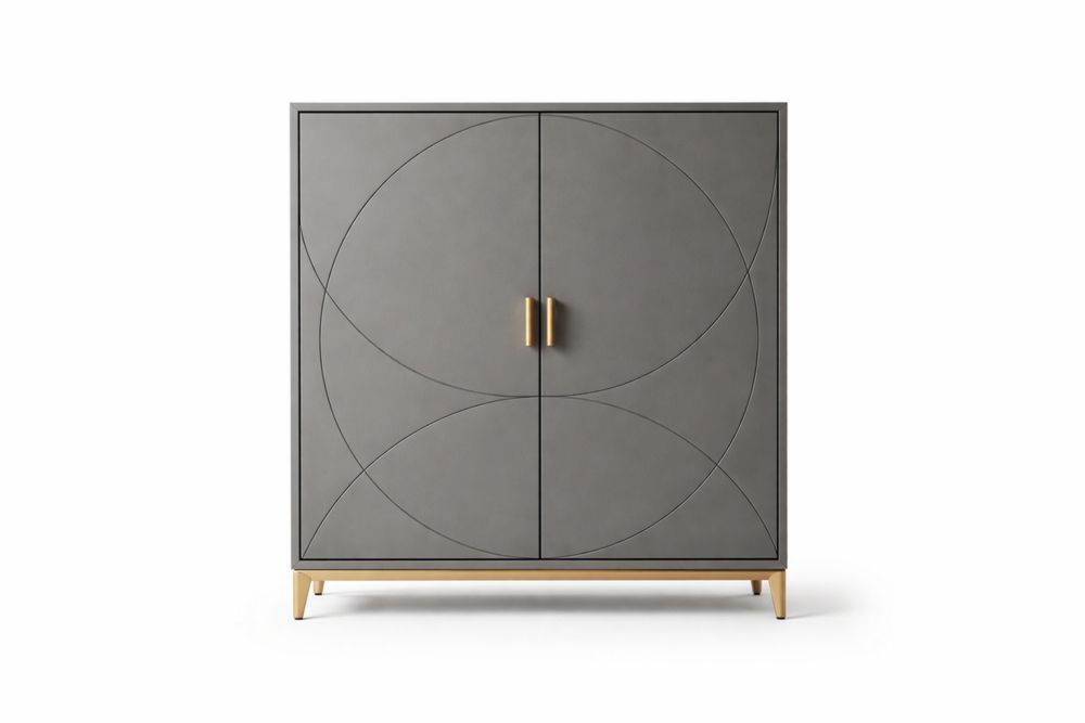 Grey MDF Sideboard with Brass Legs and Geometric Design