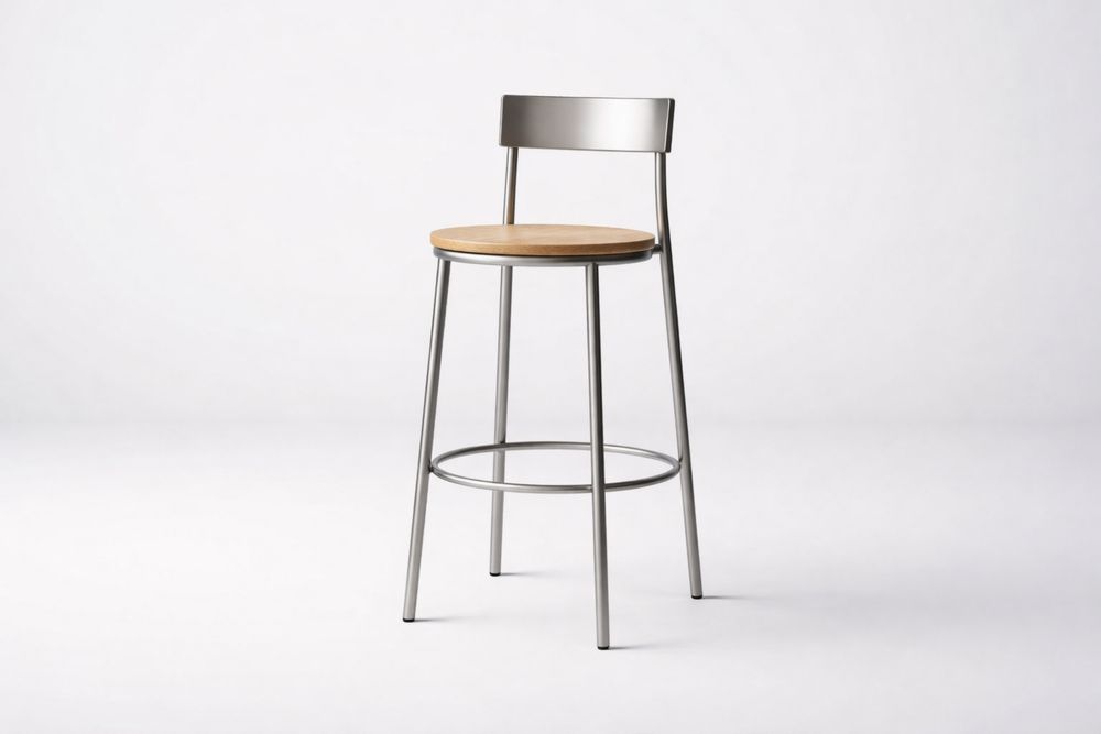 Stainless Steel Frame Oak Wood Seat Bar Stool with Backrest