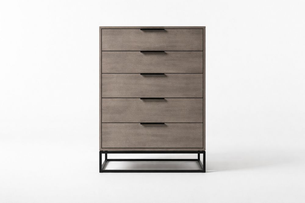 MDF Wood Chest of Drawers with Steel Frame 5-Drawer Brown