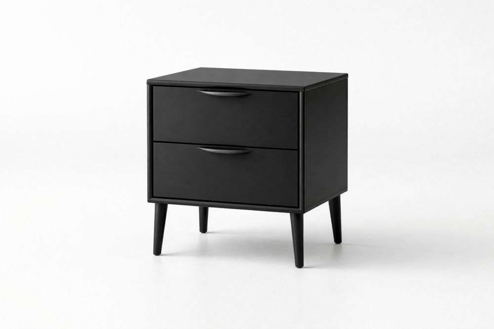 Black Wood Nightstand with Two Drawers