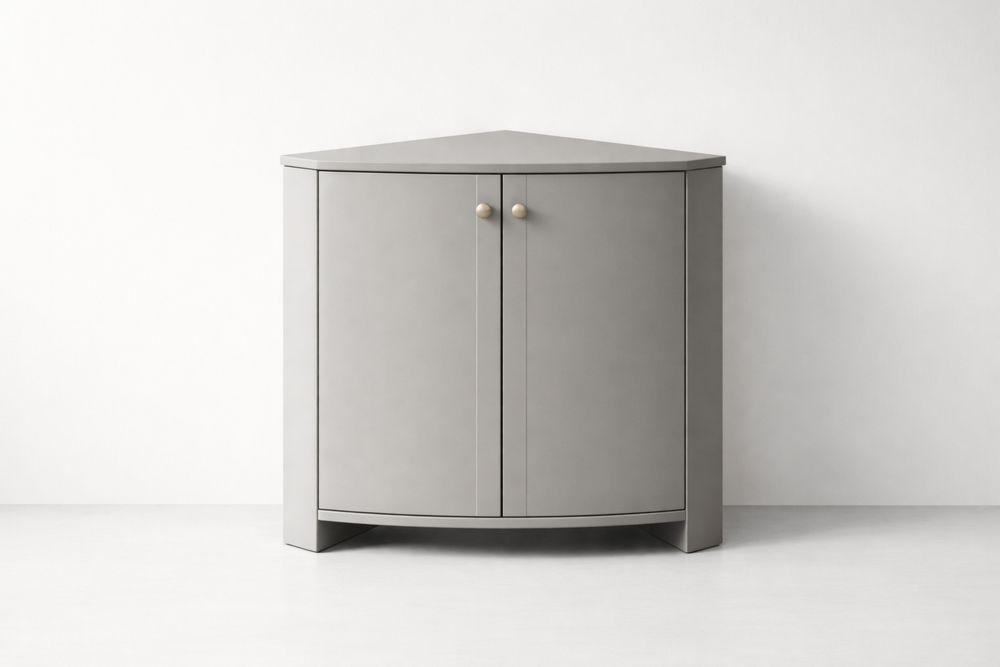 Gray Corner Cabinet with Dual Doors MDF 80cm x 70cm x 40cm(H × W × D)
