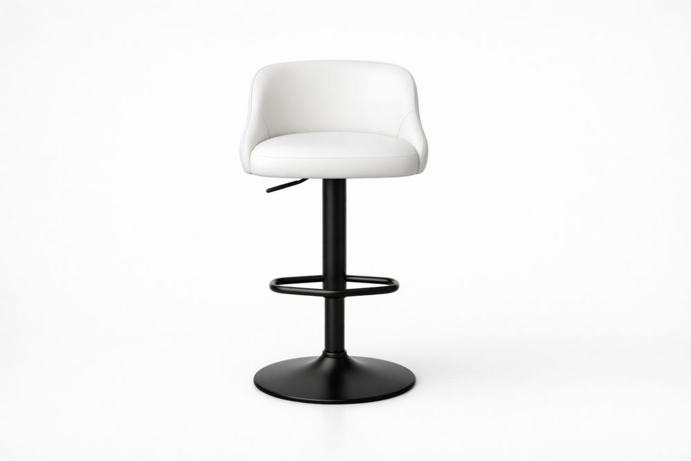 White Faux Leather Adjustable Swivel Bar Stool with Black Steel Base
