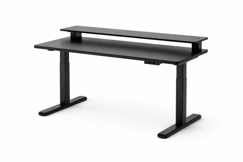 Black Electric Adjustable Standing Office Desk with Dual-Tier Design