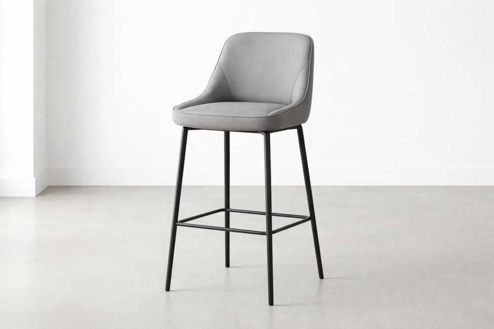Grey Faux Leather Bar Stool with Black Steel Frame