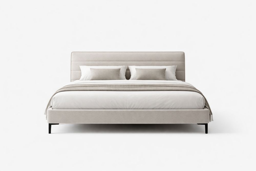 Upholstered King Size Bed Linen Fabric with Steel Legs