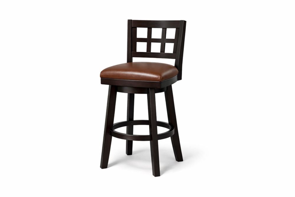 Bar Stool Swivel Solid Wood Frame Brown Faux Leather Seat
