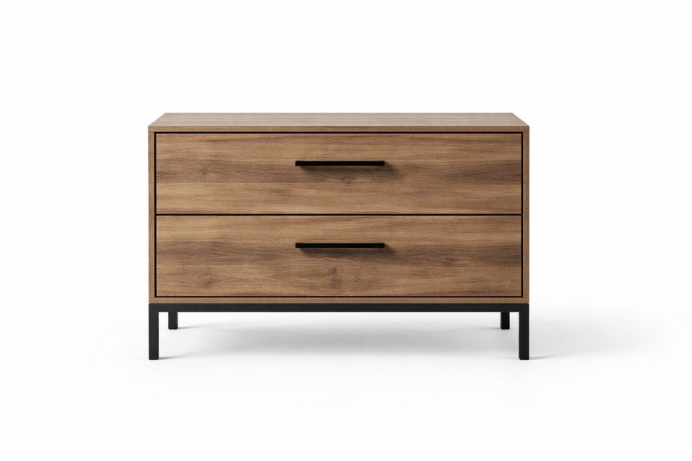 Particle Board Two-Drawer Nightstand with Steel Frame