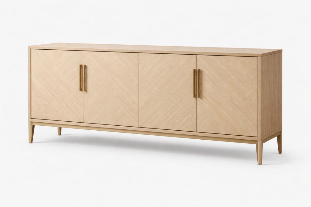 Wood Buffet Sideboard Cabinet with Four Doors Oak Veneer