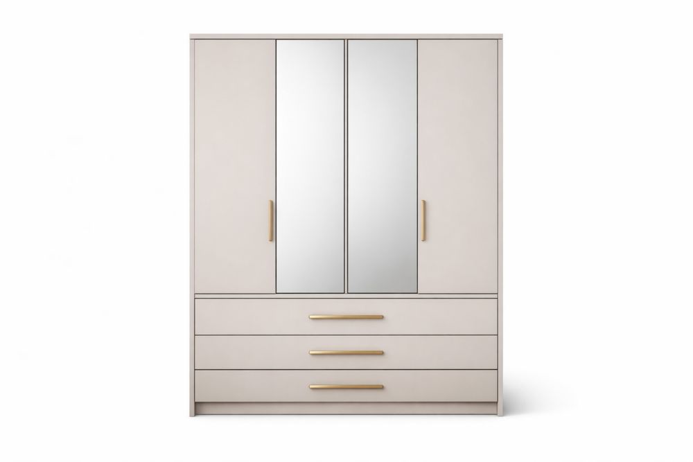 Mirrored Wardrobe with Drawers Beige Particle Board 200x150x60cm(H × W × D)