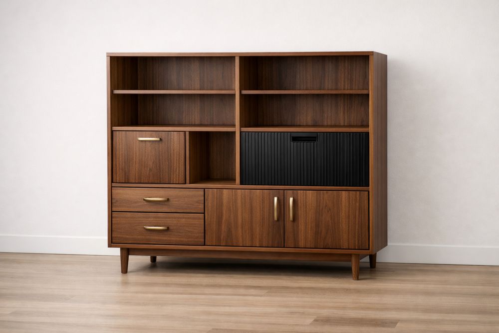 Solid Wood Storage Cabinet with Shelves and Drawers Brown