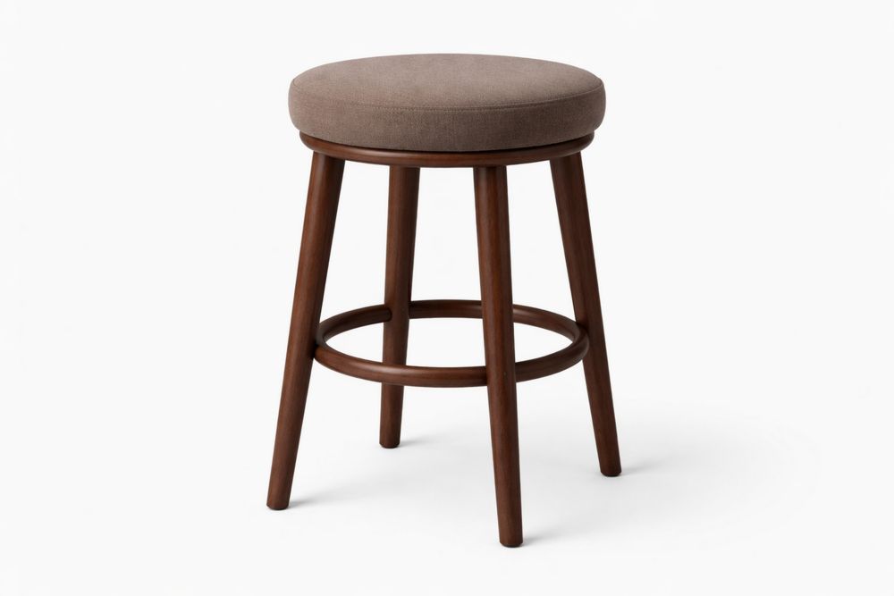 Brown Round Polyester Fabric Upholstered Solid Wood Bar Stool