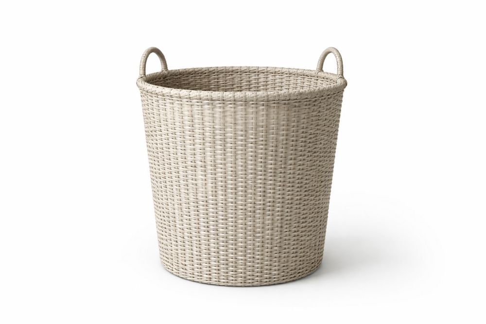 Round Beige Polyethylene Woven Decorative Storage Basket