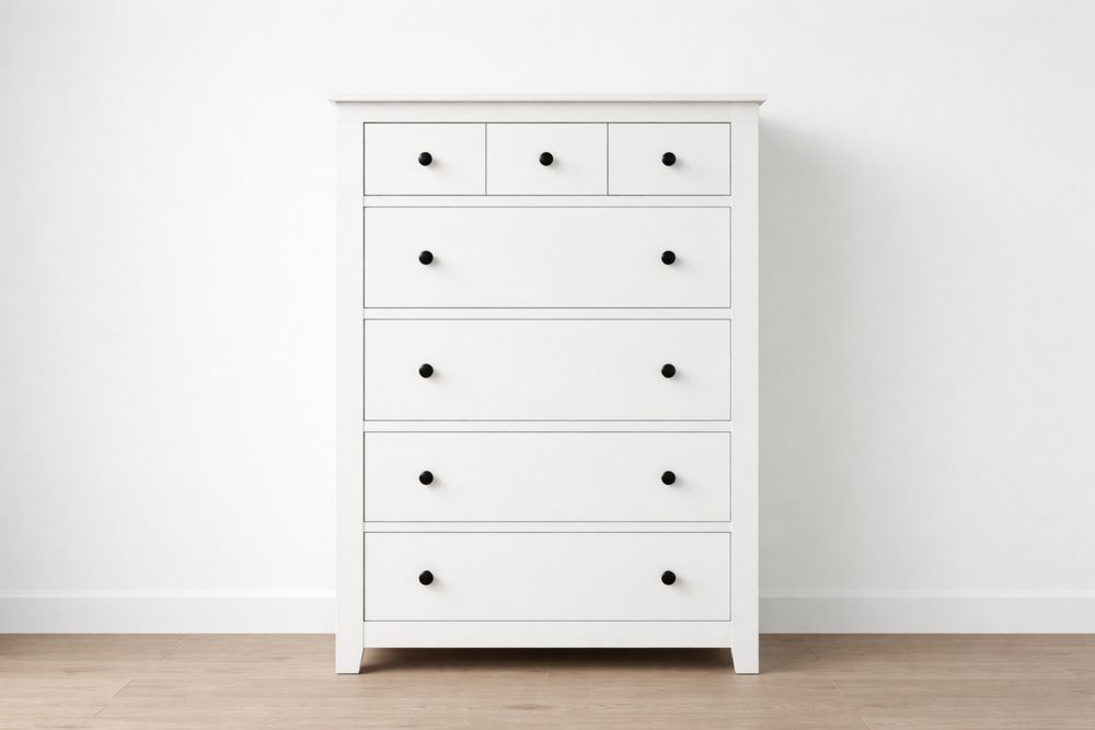 White Solid pine Wood 7-Drawer Dresser with Black Knobs