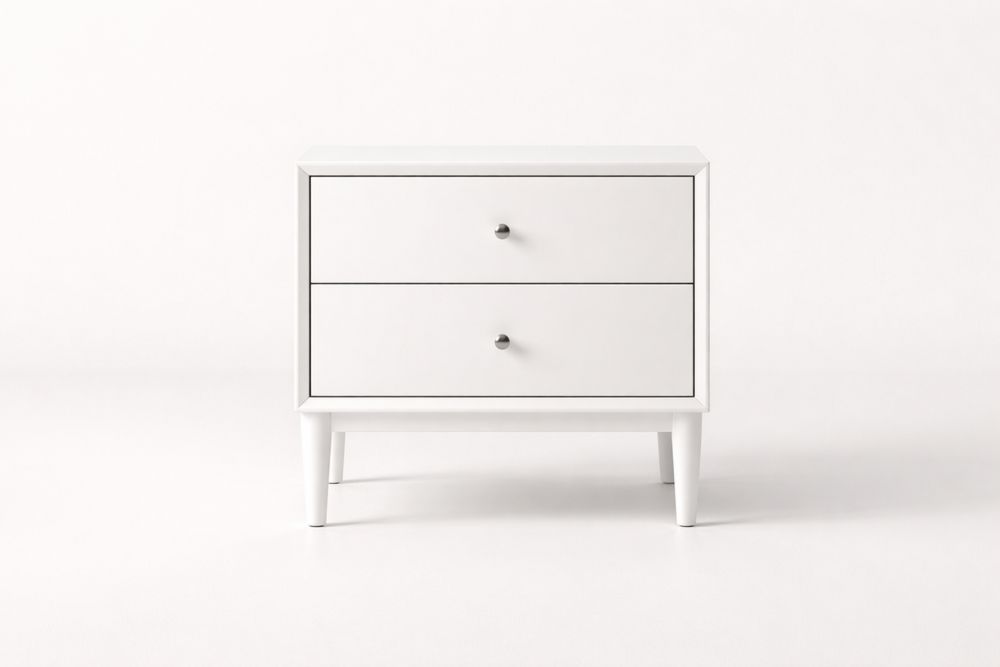 White Two-Drawer Wood Nightstand 55cm x 40cm x 60cm(L × W × H)