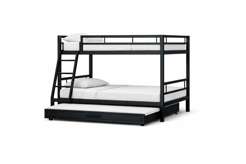 Black Steel Twin Over Full Bunk Bed with Trundle