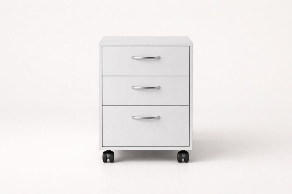 White Steel Rolling File Cabinet with 3 Drawers
