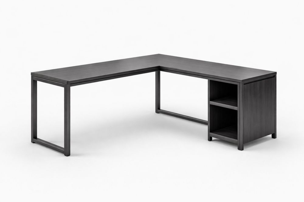 L-Shaped Corner Office  Desk with Shelves Black Steel Frame Particleboard 160x150x75 cm(L × W × H)