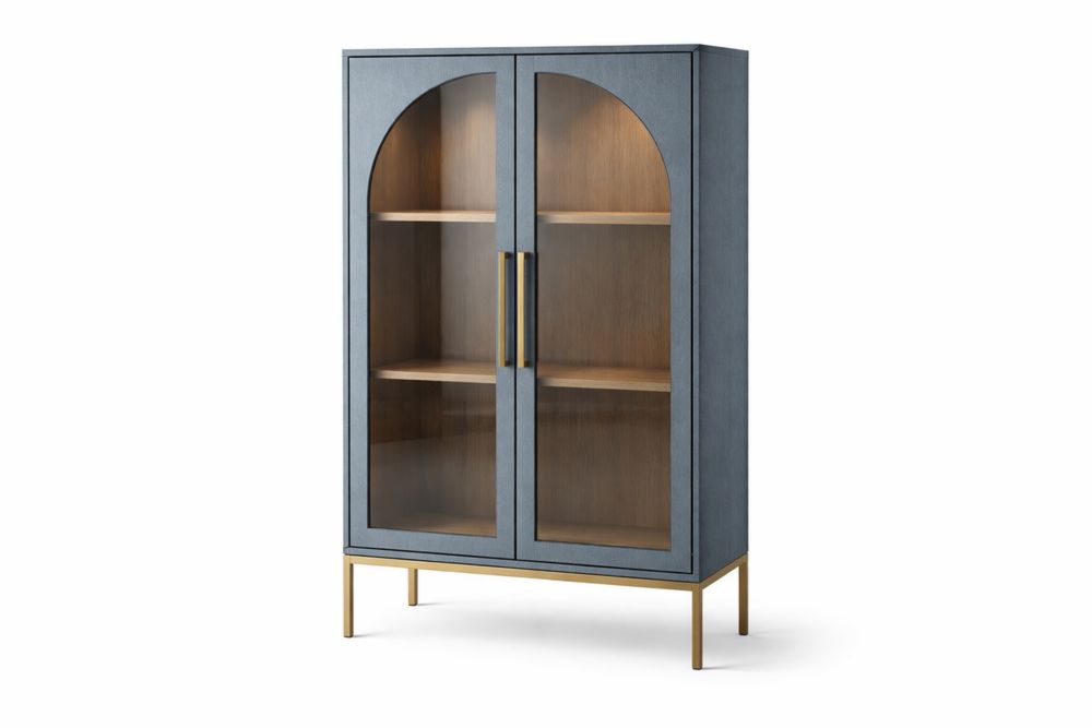 Particle Board and Tempered Glass Display Cabinet with Arched Doors