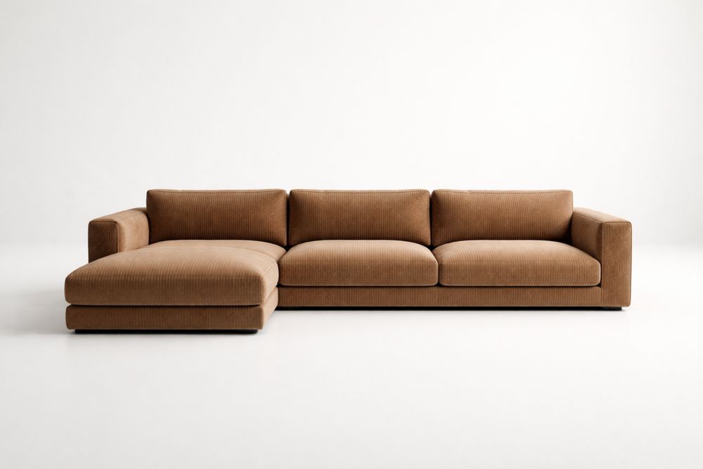 Brown Corduroy Sectional Sofa with Left Chaise 300x100x90 cm(L × W × H)