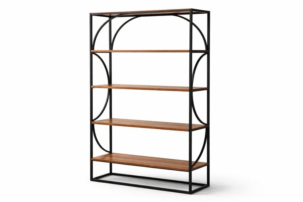 Industrial Bookshelf with Iron Frame and Particle Board Shelves, Black