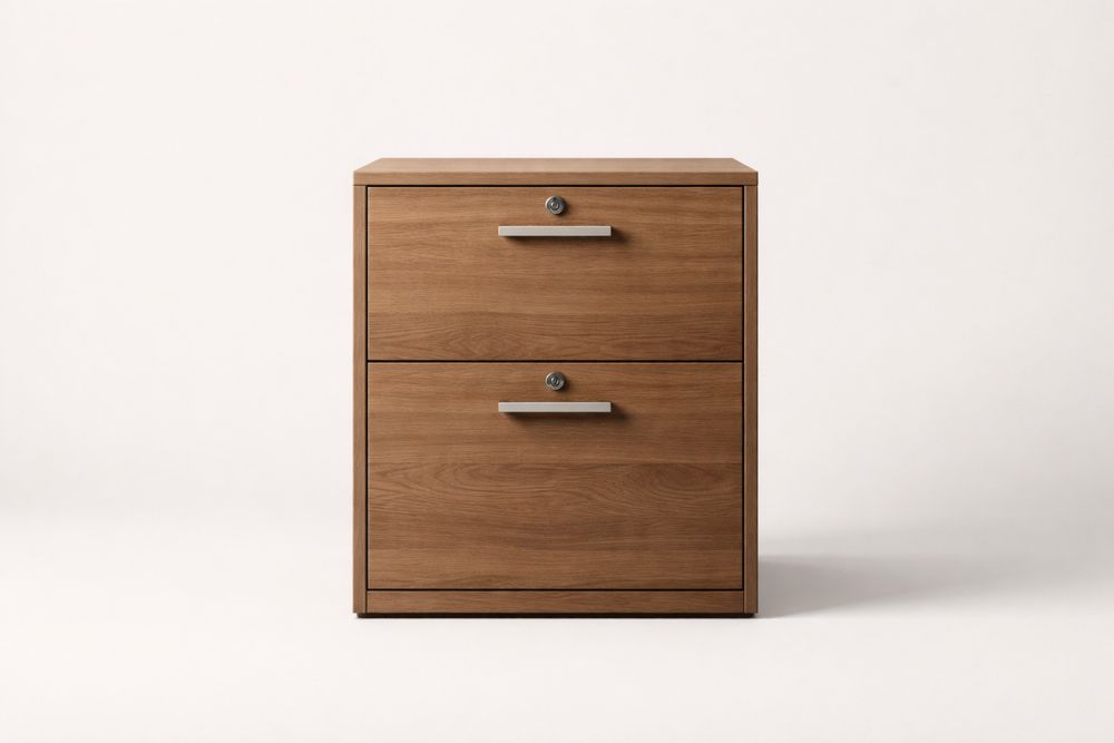 Walnut Wood File Cabinet 2 Drawer with Steel Handles