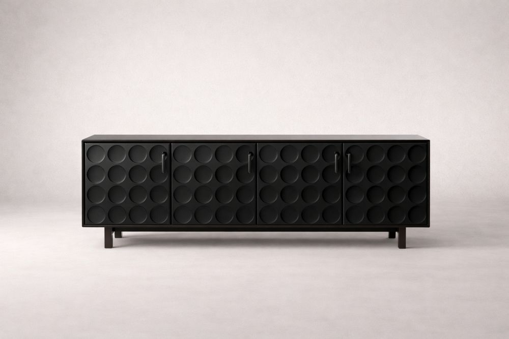 Black Solid Wood Sideboard with Circular Pattern Doors