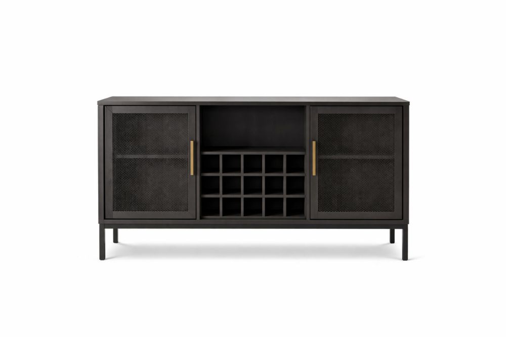 Black Steel and Wood Sideboard with Storage Compartments 120x40x85 cm(L × W × H)