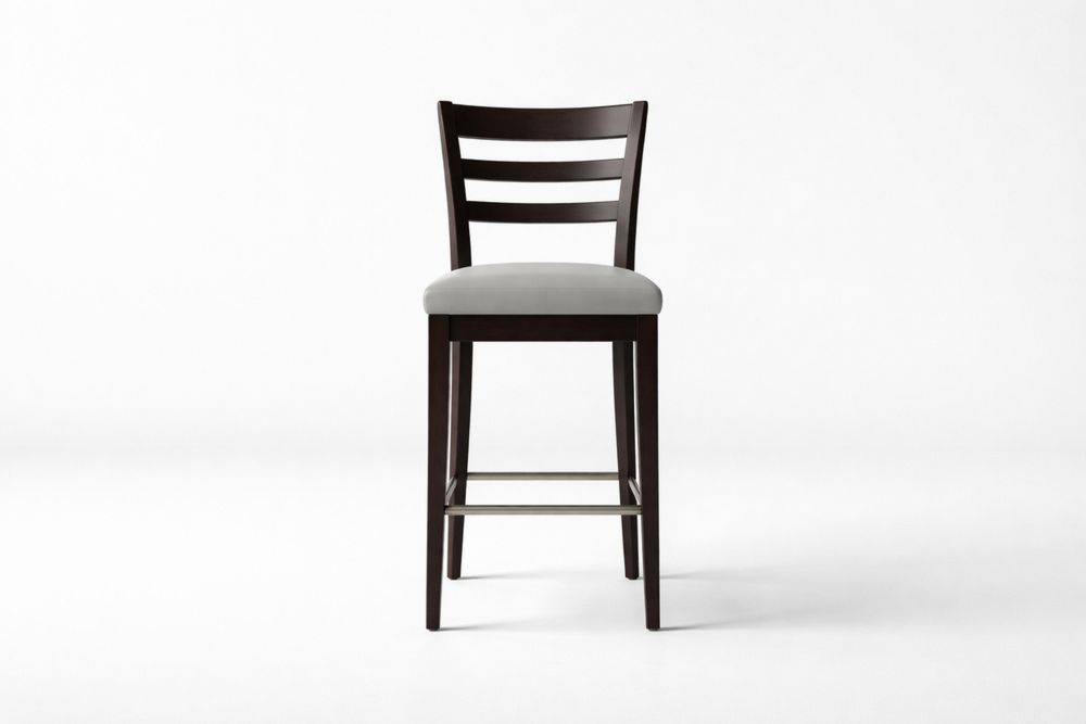 Solid Wood Bar Stool with Grey Upholstered Seat