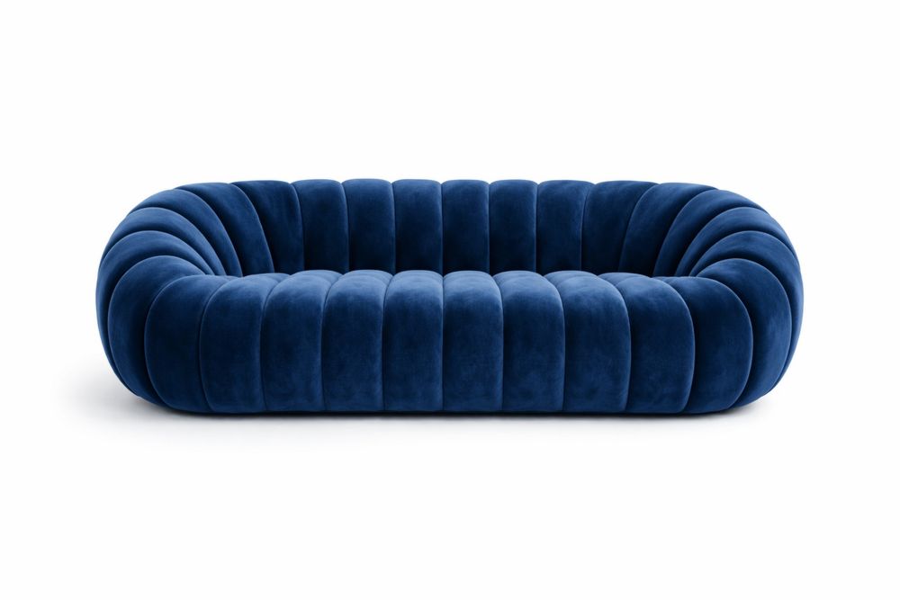 Navy Blue Velvet Curved Long Sofa Length 200cm