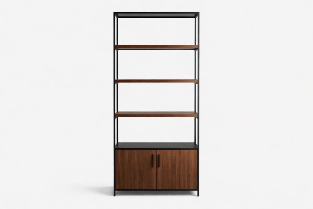 Particleboard and Steel Bookshelf with Cabinet 4-Tier Black/Brown Height 180cm
