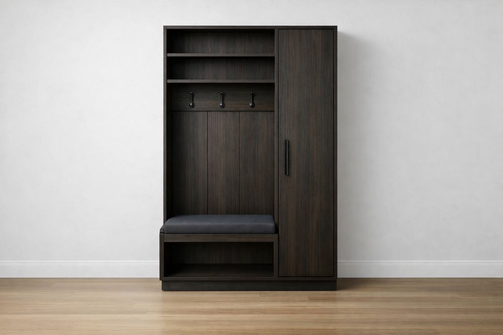 Dark Solid Wood Hall Tree with Bench and Coat Hooks