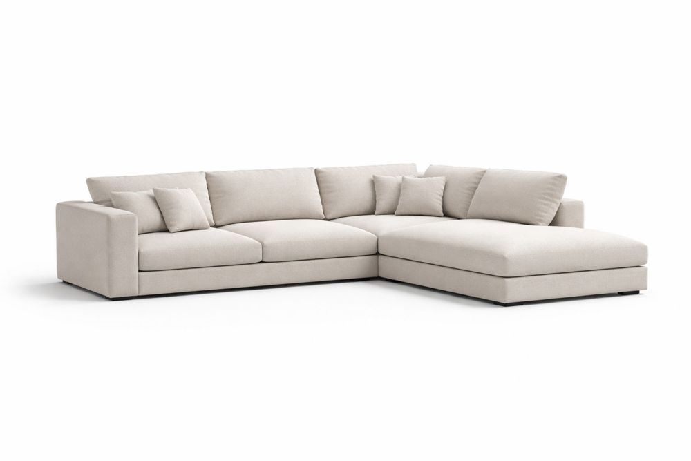 Beige Polyester Fabric Sectional Sofa L-Shaped with Cushions