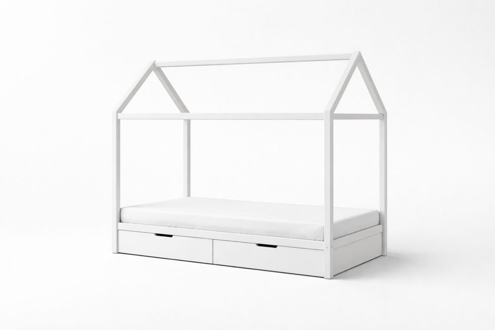 White Solid Wood Kids Storage Bed with Storage Drawers, Twin Size