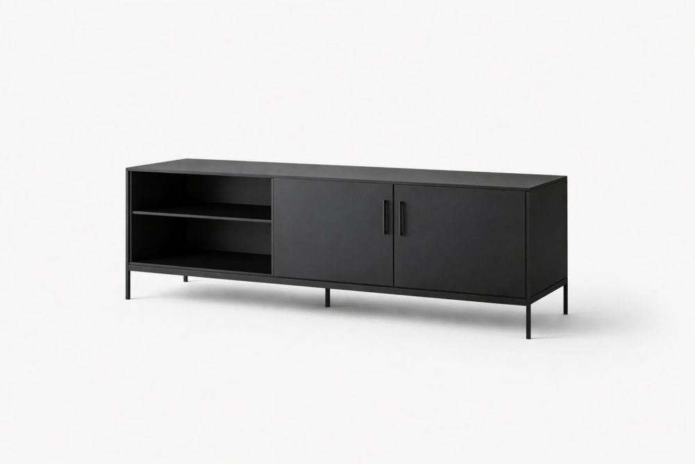 Black Steel TV Stand with Shelves and Cabinets 180x40x60cm(W × D × H)