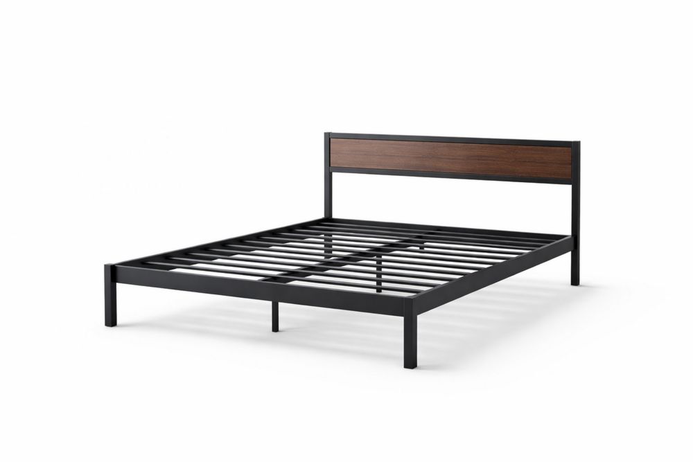 Queen Platform Bed Frame Steel and MDF Black/Brown